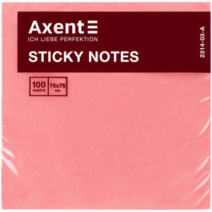Блок паперу з клейким шаром Axent 2314-03-A 75x75 мм, 100 аркушів, рожевий