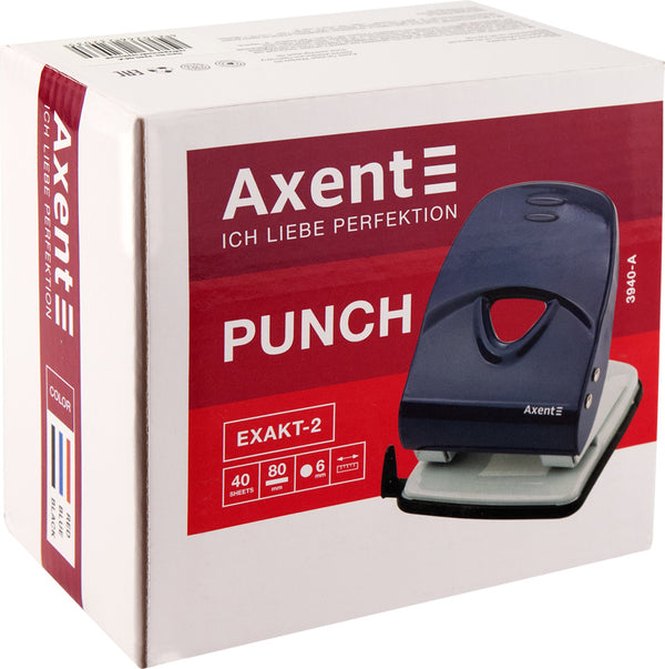 Діркопробивач для паперу Axent Exact-2 3940-06-A, металевий, 40 аркушів, червоний