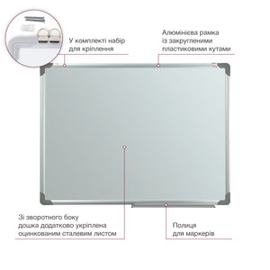 Дошка сухостиральна магнітна Axent Delta D9613, 90х120см, алюмінієва рамка