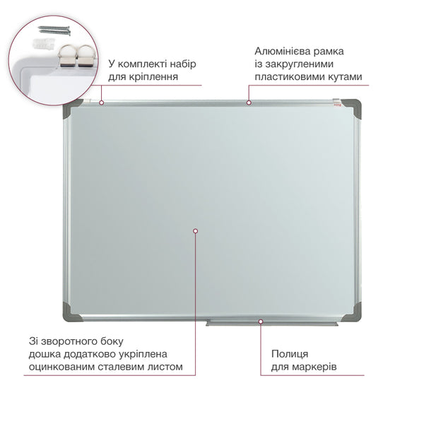 Дошка сухостиральна магнітна Axent Delta D9613, 90х120см, алюмінієва рамка