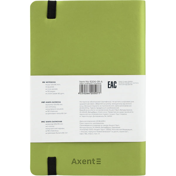 Книга записная Axent Partner Soft 8206-09-A, A5-, 125x195 мм, 96 листов, клетка, гибкая обложка, салатовая