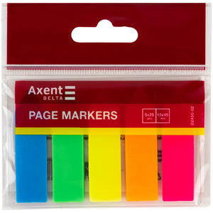 Закладки пластиковые Axent Delta D2450-02, 12х45 мм, 125 штук, неоновые цвета