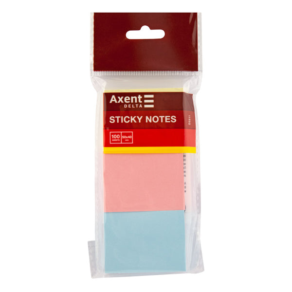 Блок паперу з клейким шаром Axent Delta D3311 50x40 мм, 3 блоки по 100 аркушів, асорті