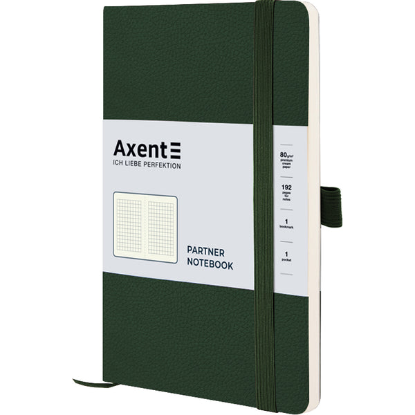 Книга записная Axent Partner Soft Skin 8616-23-A, A5-, 125x195 мм, 96 листов, клетка, гибкая обложка, тёмно зеленая