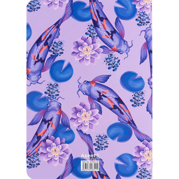 Книга записна Axent Fish 8700-3-A, А5, 80 аркушів, клітинка, бузково-синя