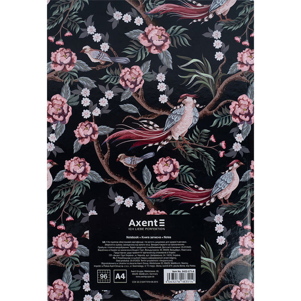 Книга записна Axent Birds&Flowers-4 8422-571-A, А4, 96 аркушів, клітинка