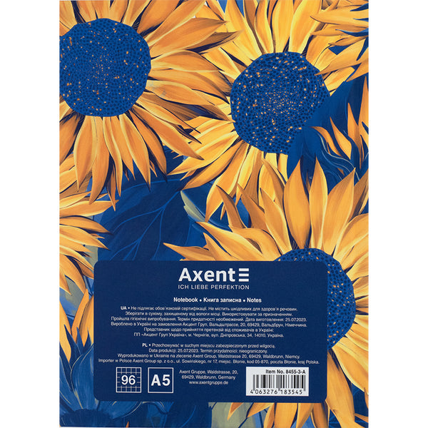 Книга записна Axent UA Ї 8455-3-A, А5, 96 аркушів, клітинка, тверда обкладинка