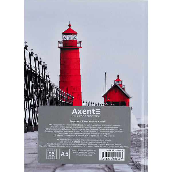 Книга записная Axent R&B Lighthouse 8457-4-A, А5, 96 листов, клетка, твердая обложка