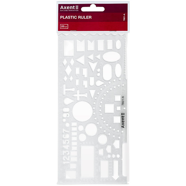 Лінійка-трафарет "Офіцерська" Axent 7801-A, 20 см, прозора
