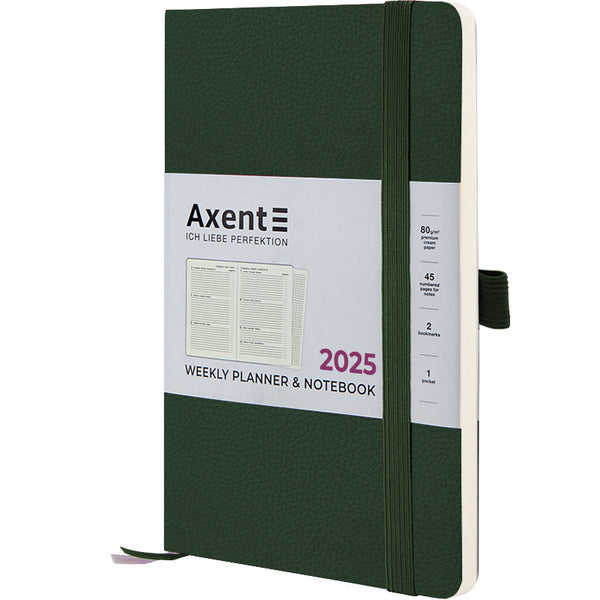 Еженедельник 2025 Axent Partner Soft Skin 8509-25-23-A, 125x195 мм, темно-зелений