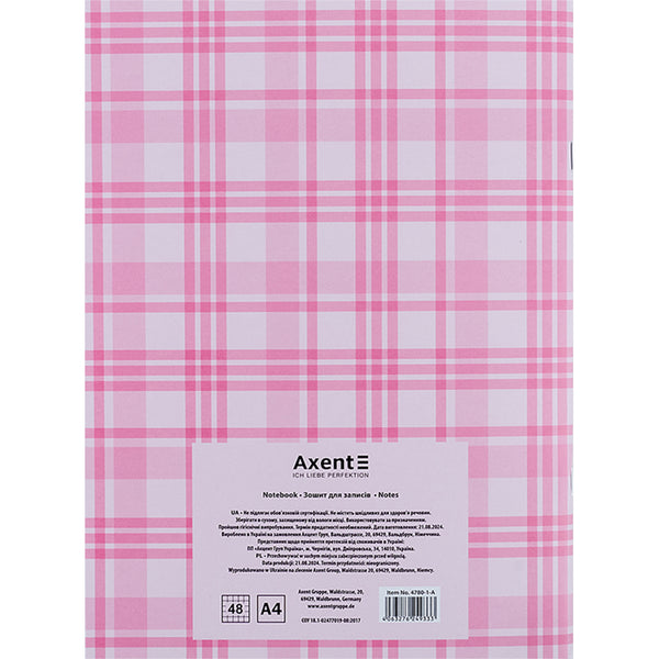 Зошит для записів Axent 4780-1-A, А4, 48 аркушів, клітинка, рожевий