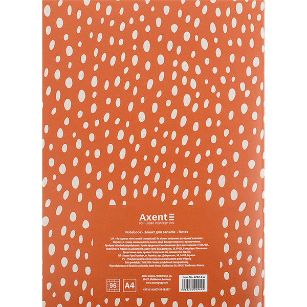 Зошит для записів Axent 4782-2-A, А4, 96 аркушів, клітинка, поморанчевий