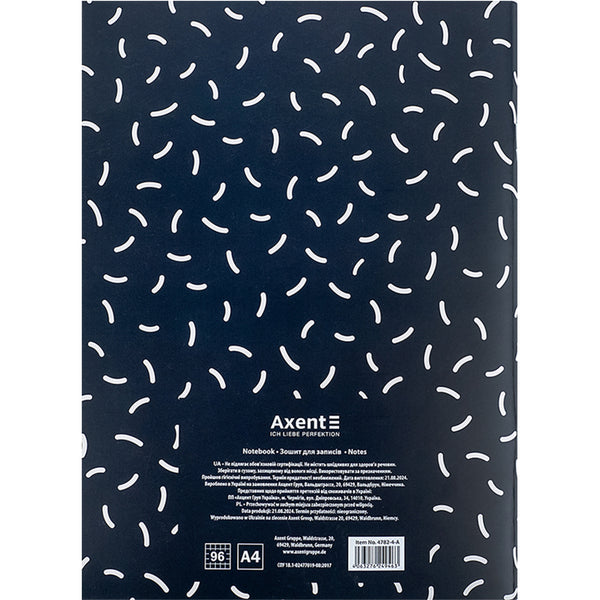 Зошит для записів Axent 4782-4-A, А4, 96 аркушів, клітинка, чорний
