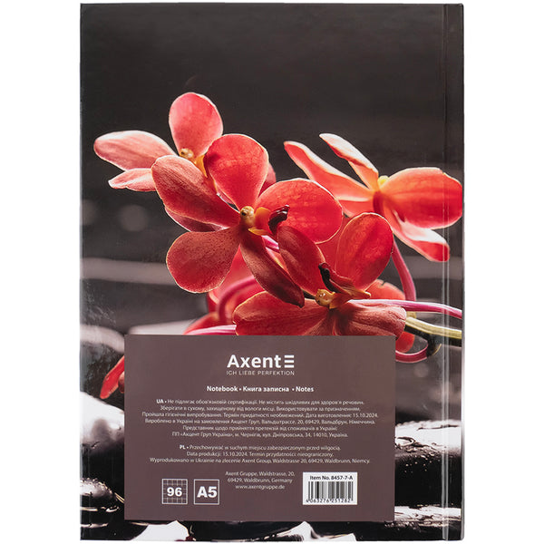 Книга записная Axent R&B Flower 8457-7-A, А5, 96 листов, клетка, твердая обложка