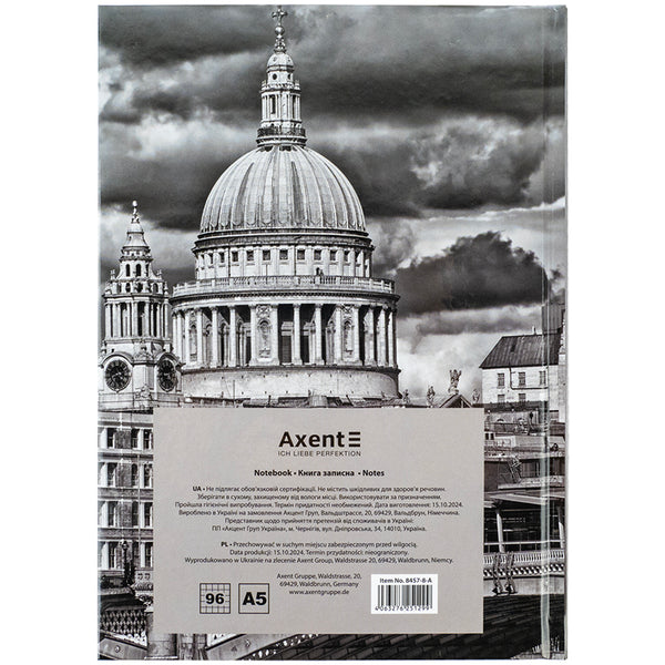 Книга записная Axent R&B Bus 8457-8-A, А5, 96 листов, клетка, твердая обложка