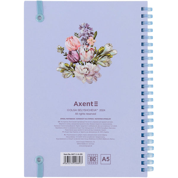 Блокнот на спирали Axent Olga Selyshcheva, Spring flow 8471-5-A-OS, А5, 80 листов, клетка, картонная обложка