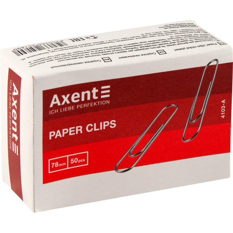 Скрепки прямые никелированные Axent 4103-A, 78 мм, 50 штук