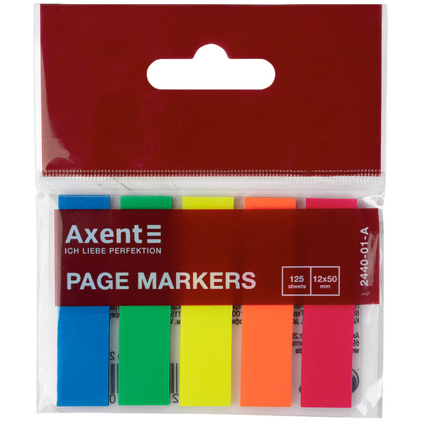 Закладки пластиковые Axent 2440-01-A, 5х12х50 мм, 125 штук, неоновые цвета