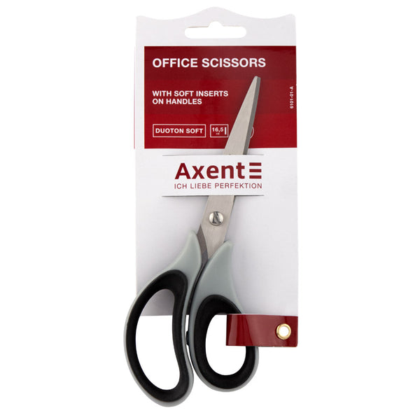 Ножницы Axent Duoton Soft 6101-01-A, 16.5 см, с прорезиненными ручками, серо-черные