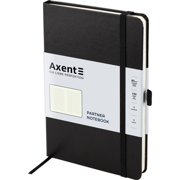 Книга записная Axent Partner 8201-01-A, A5-, 125x195 мм, 96 листов, клетка, твердая обложка, чёрная