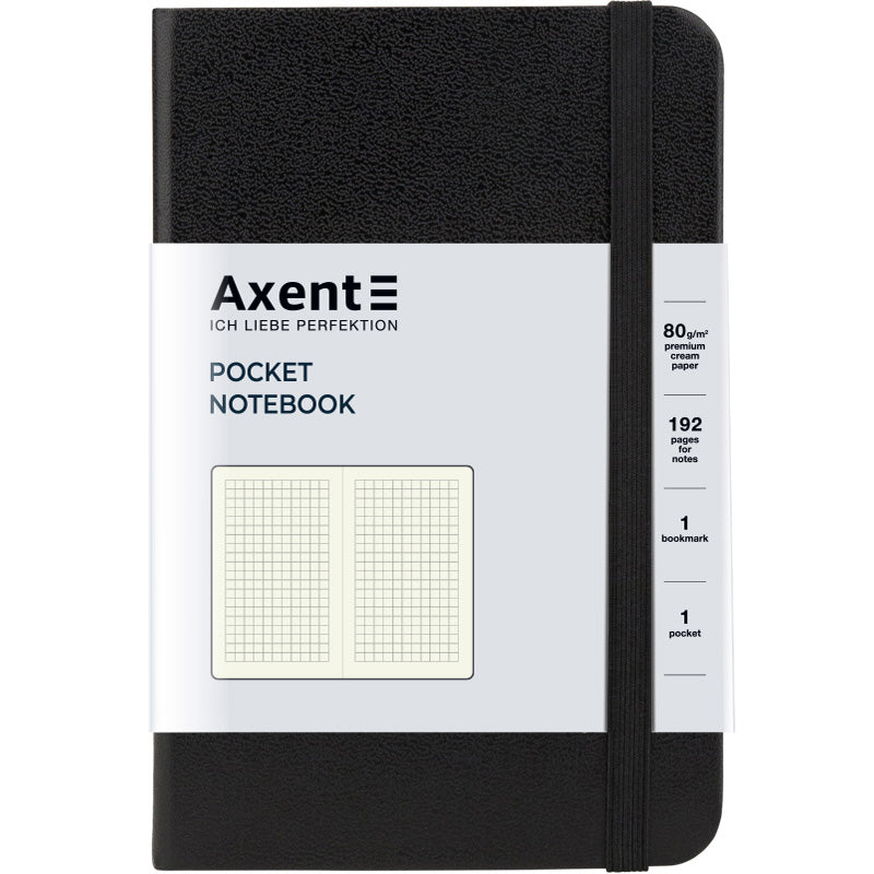 Книга записная Axent Partner 8301-01-A, A6-, 95x140 мм, 96 листов, клетка, твердая обложка, чёрная