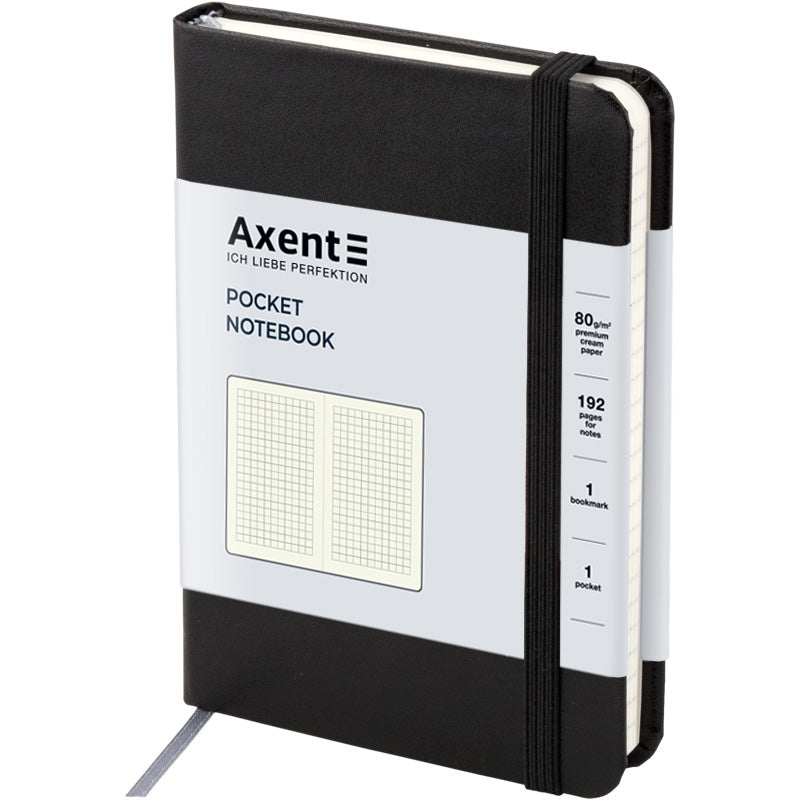 Книга записная Axent Partner 8301-01-A, A6-, 95x140 мм, 96 листов, клетка, твердая обложка, чёрная