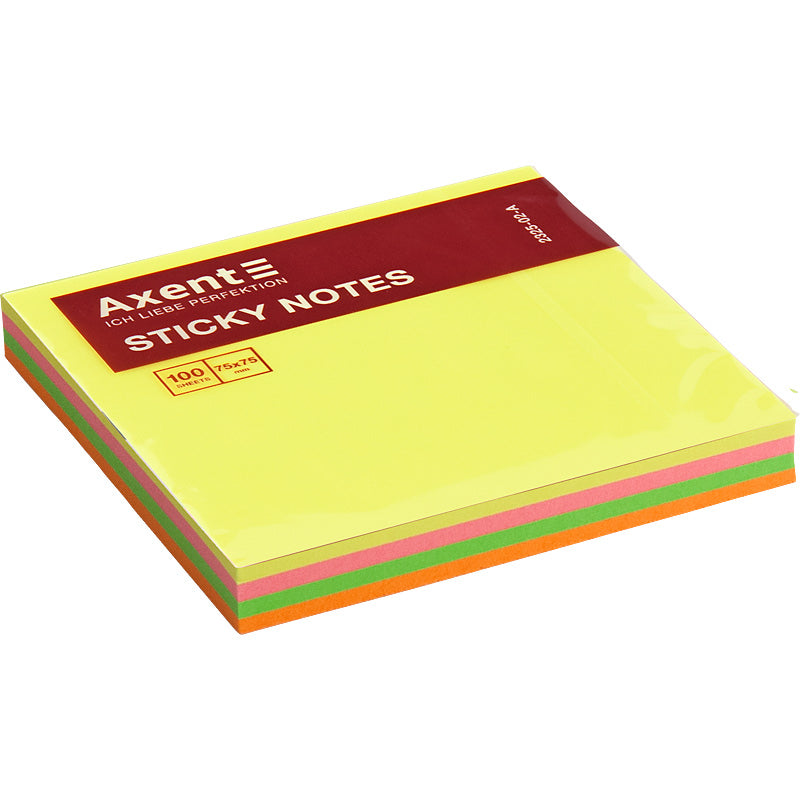 Блок паперу з клейким шаром Axent 2325-02-A 75x75 мм, 100 аркушів, неонові кольори