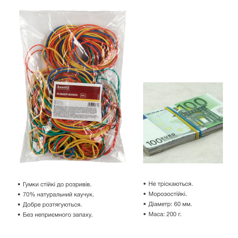ペテンシー　3枚 Резинки для денег Axent Delta D4623, 1000 г, цветные - купить в