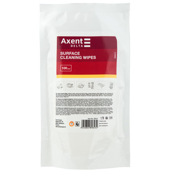 Салфетки для оргтехники влажные Axent Delta D5311, сменные, 100 штук