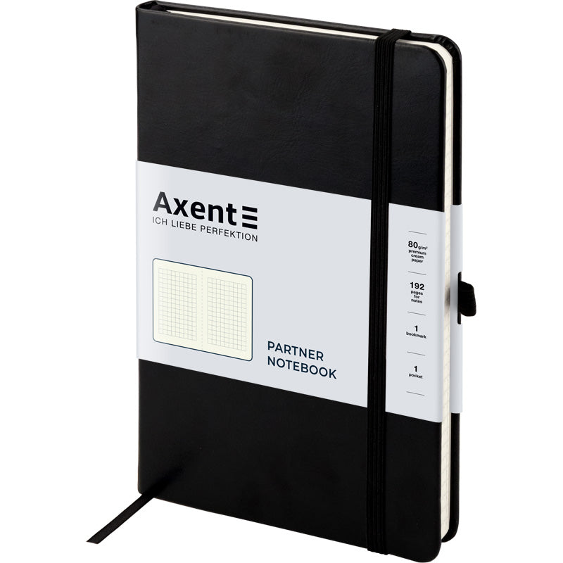 Книга записная Axent Partner Lux 8202-01-A, A5-, 125x195 мм, 96 листов, клетка, твердая обложка, чёрная