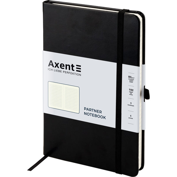 Книга записная Axent Partner Lux 8202-01-A, A5-, 125x195 мм, 96 листов, клетка, твердая обложка, чёрная