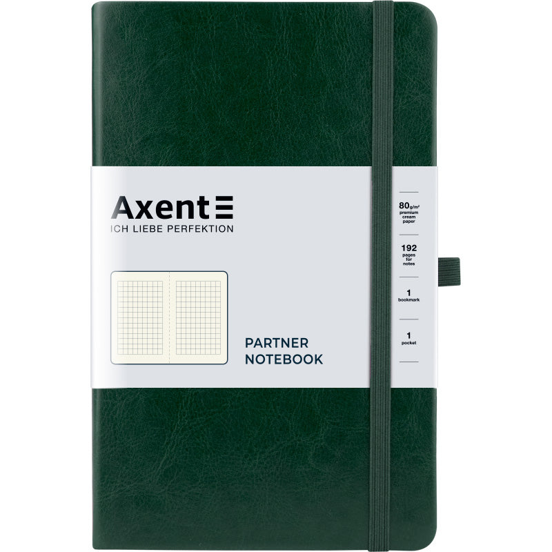 Книга записная Axent Partner Lux 8202-04-A, A5-, 125x195 мм, 96 листов, клетка, твердая обложка, зеленая