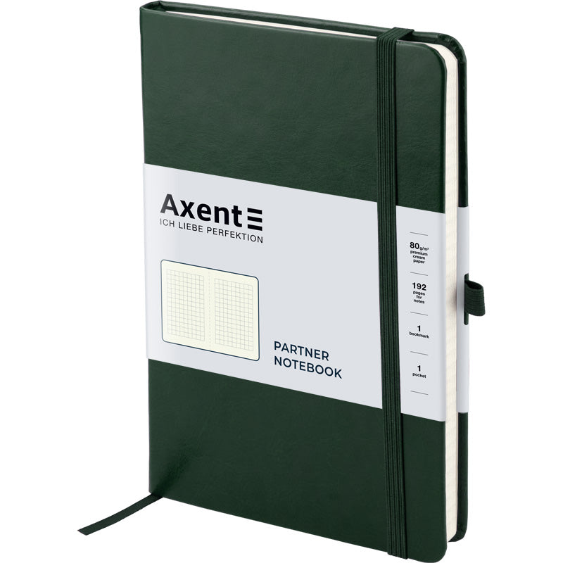 Книга записная Axent Partner Lux 8202-04-A, A5-, 125x195 мм, 96 листов, клетка, твердая обложка, зеленая