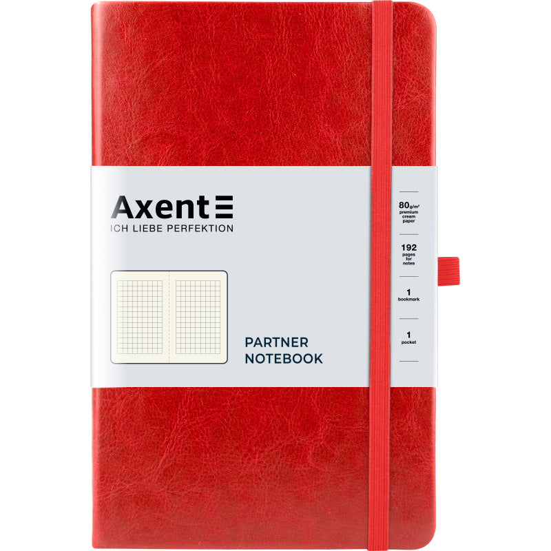 Книга записная Axent Partner Lux 8202-06-A, A5-, 125x195 мм, 96 листов, клетка, твердая обложка, красная