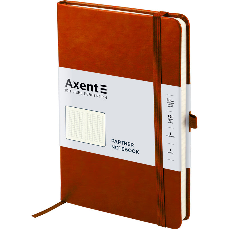 Книга записная Axent Partner Lux 8202-19-A, A5-, 125x195 мм, 96 листов, клетка, твердая обложка, коричневая