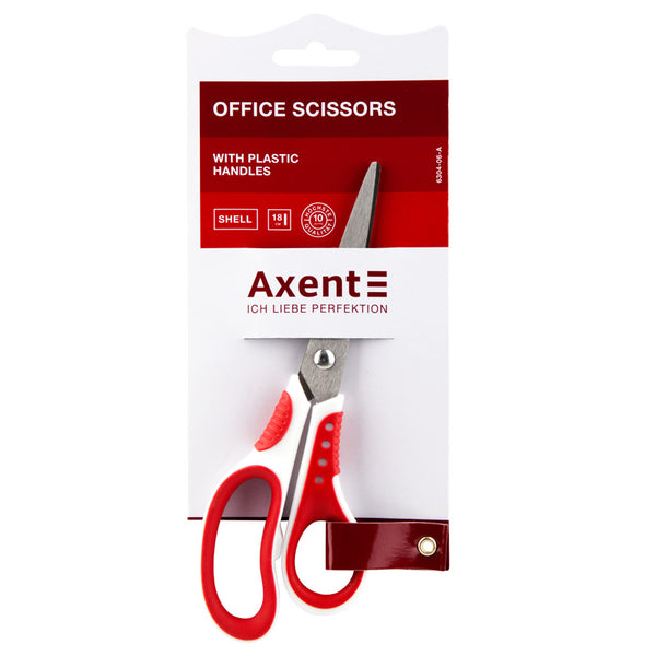 Ножницы Axent Shell 6304-06-A, 18 см, с прорезиненными ручками, бело-красные
