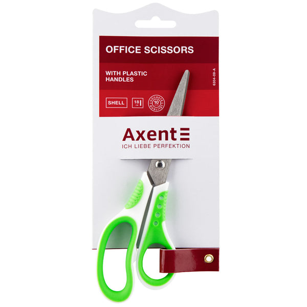 Ножницы Axent Shell 6304-09-A, 18 см, с прорезиненными ручками, бело-салатовые