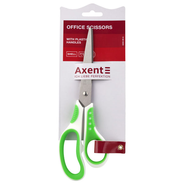 Ножницы Axent Shell 6305-09-A, 21 см, с прорезиненными ручками, бело-салатовые