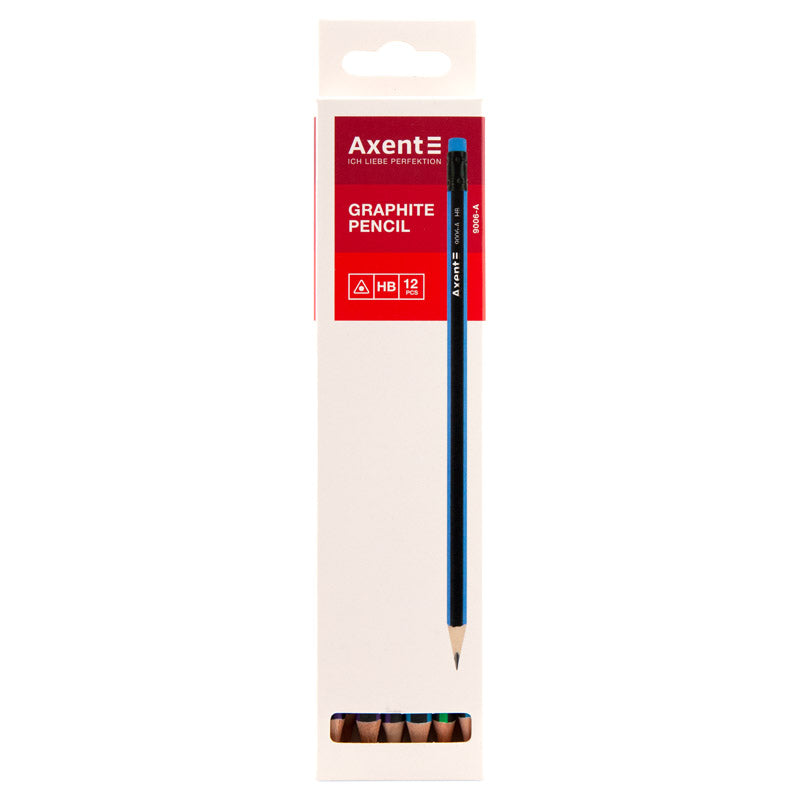 Карандаш графитный Axent 9006-A с ластиком, HB, 2.2 мм