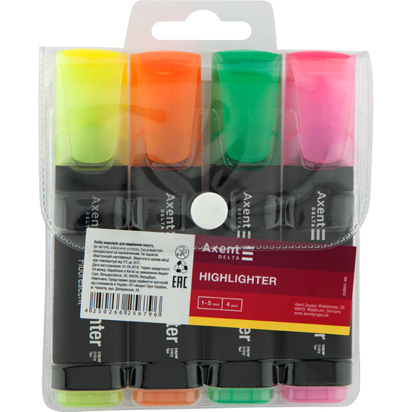 Маркер Axent Delta Highlighter D2501-40, 1-5 мм, клиновидный ассорти