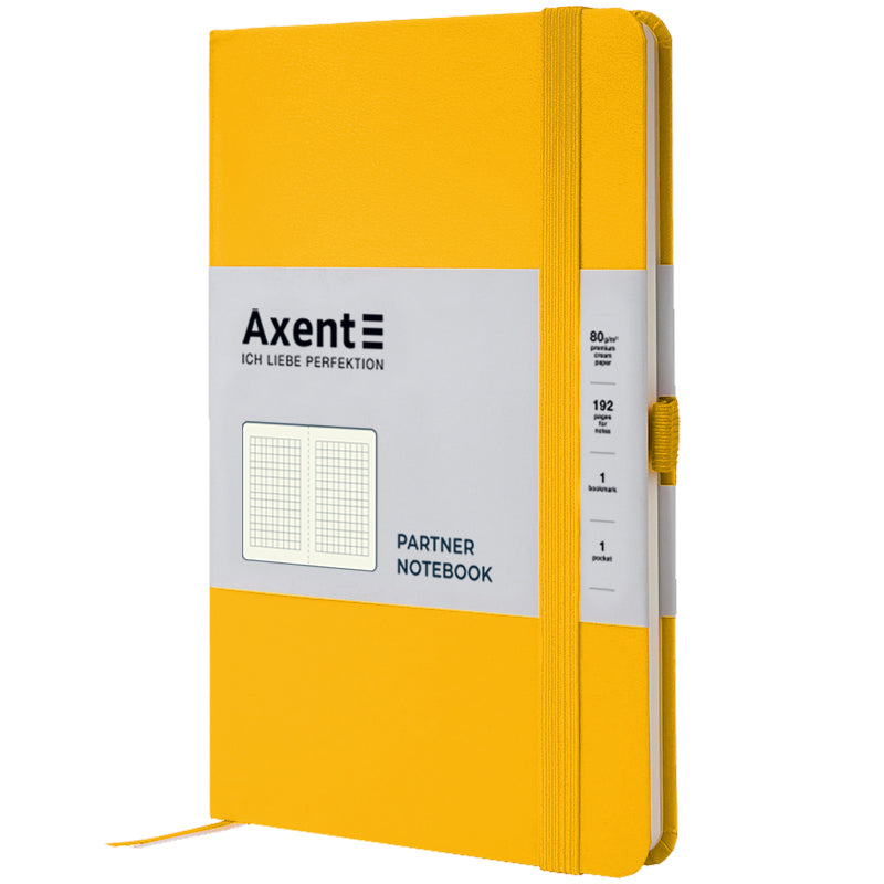 Книга записная Axent Partner 8201-08-A, A5-, 125x195 мм, 96 листов, клетка, твердая обложка, желтая
