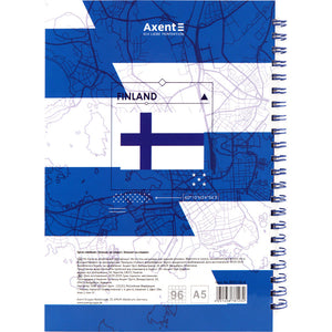 Блокнот на спіралі Axent Flags Helsinki 8032-06-A, A5, 145x210 мм, 96 аркушів, клітинка, тверда обкладинка