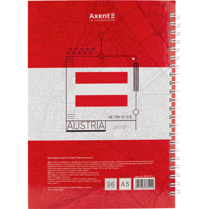 Блокнот на спирали Axent Flags Vienna 8032-07-A, A5, 145x210 мм, 96 листов, клетка, твердая обложка