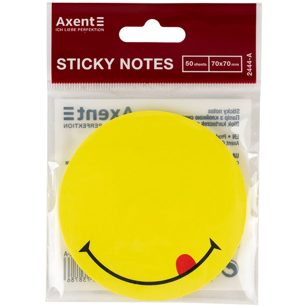 Блок бумаги с липким слоем Axent 2444-02-A, 70х70 мм, 50 листов, Smile жёлтый