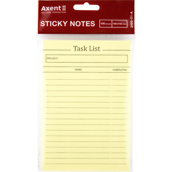 Блок паперу з клейким шаром Axent 2480-01-A 100x150 мм, 100 аркушів, Task list жовтий