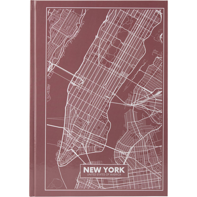 Книга записная Axent Maps New York 8422-543-A, A4, 210x295 мм, 96 листов, клетка, твердая обложка, розово-коричневая