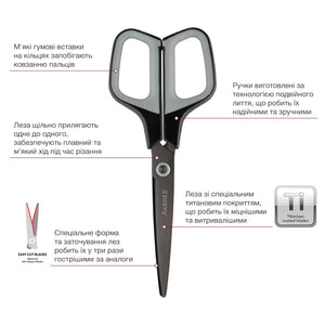 Ножницы Axent Titanium 6306-03-A, 19 см, с прорезиненными ручками, графитно-серые
