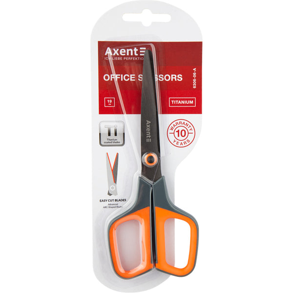 Ножницы Axent Titanium 6306-06-A, 19 см, с прорезиненными ручками, серо-оранжевые