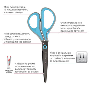 Ножницы Axent Titanium Lite 6406-05-A, 19 см, с прорезиненными ручками, серо-голубые