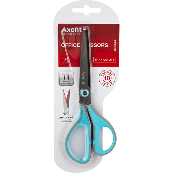 Ножницы Axent Titanium Lite 6406-05-A, 19 см, с прорезиненными ручками, серо-голубые